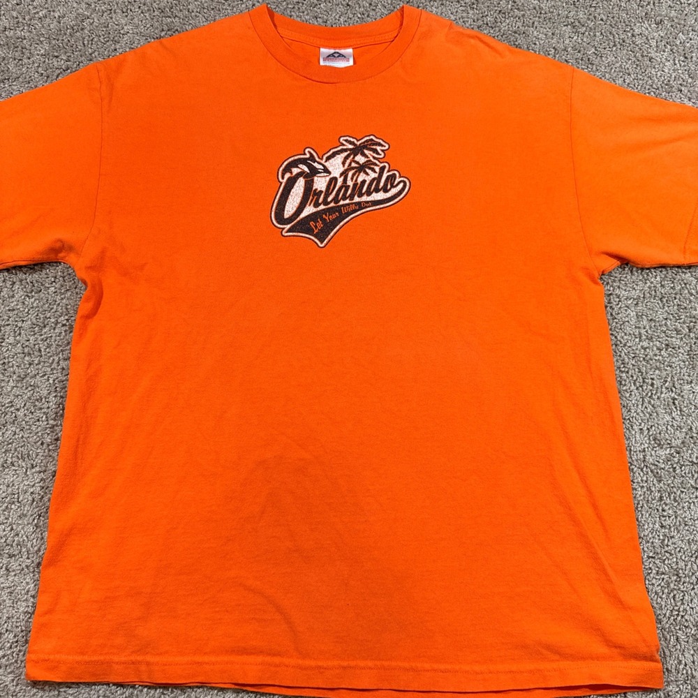 Alstyle Orlando T-Shirt Men XL Orange Good Florida Souvenir Dolphin Graphic Tee - Picture 1 of 6